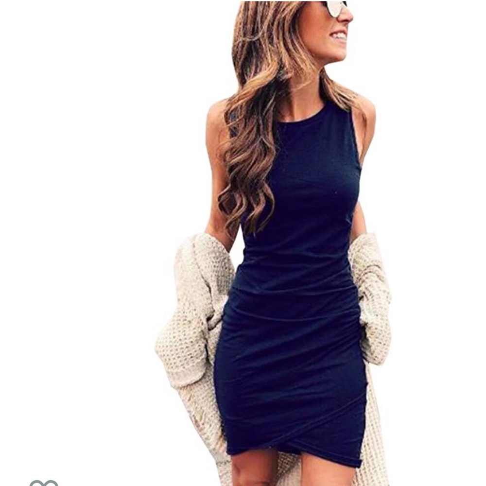 Casual Crew Neck Ruched Stretchy Bodycon Dress